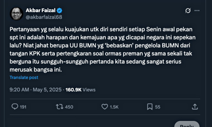 Akbar Faizal: Kita Sedang Serius Merusak Bangsa Ini