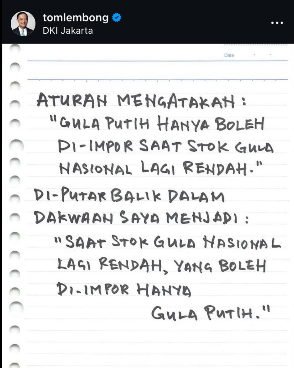 Tom Lembong Tegaskan Urusan Impor Gula Ada di Tangan Kemendag, Bukan Kemenko!