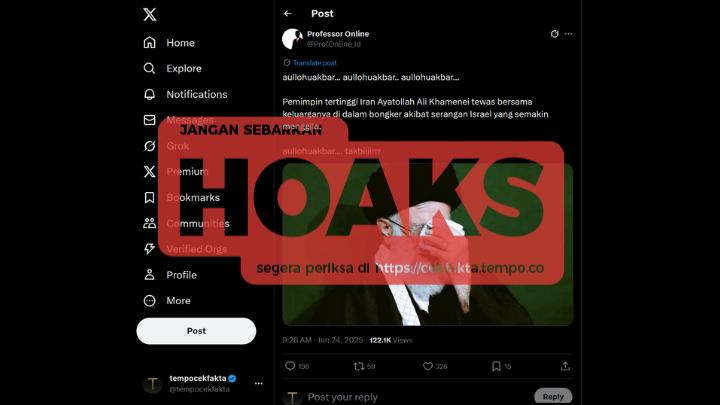 [HOAKS] Ayatollah Khamenei Tewas Bersama Keluarga dalam Serangan Israel