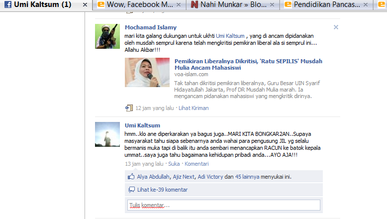 Hebat, Facebooker Galang Dukungan Bagi Umi Kaltsum Terkait Ancaman Pidana Musdah Mulia