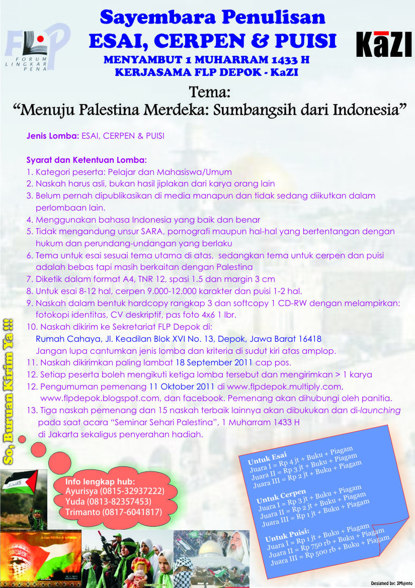 Sayembara Penulisan Esai, Cerpen, dan Puisi Palestina Tingkat Nasional